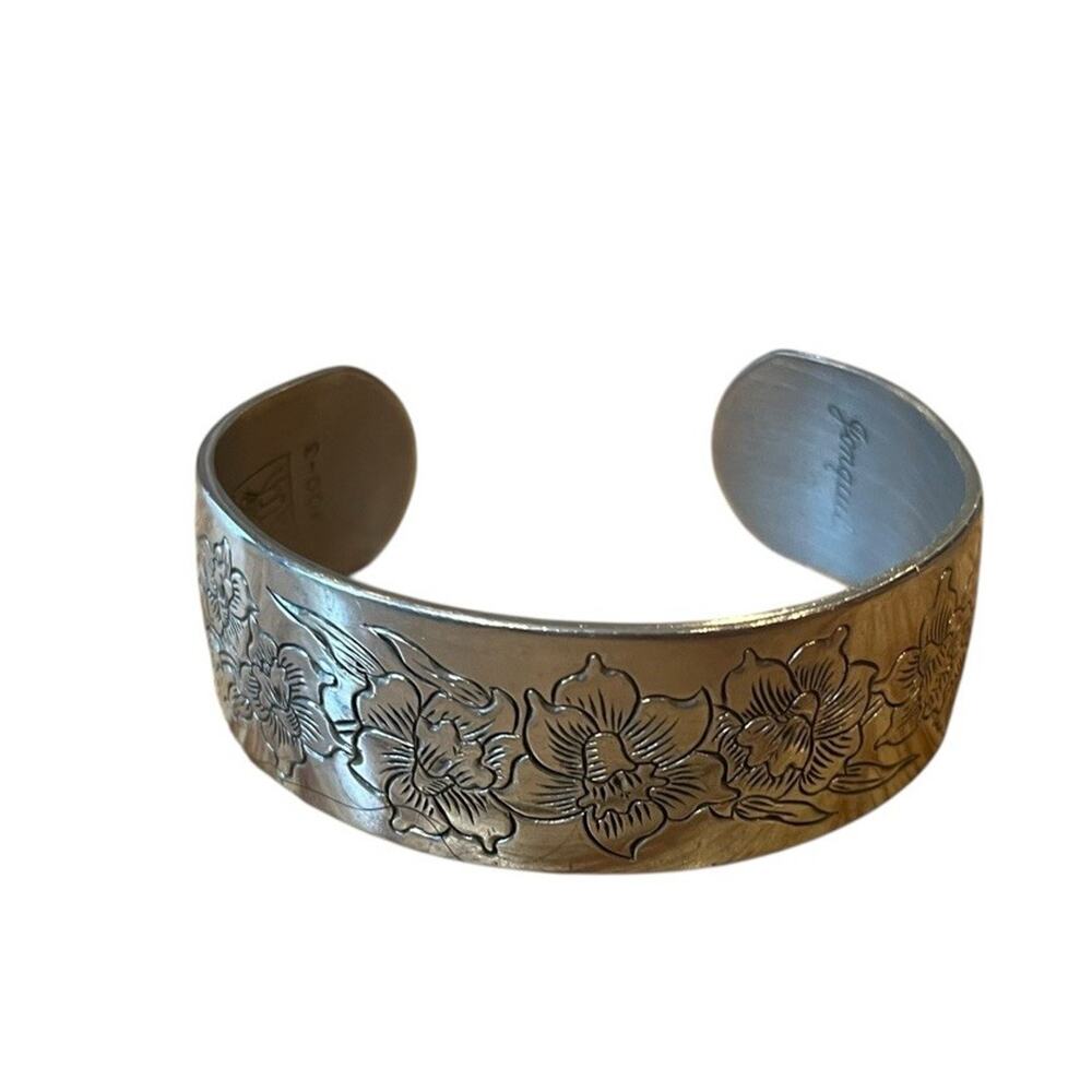 Vintage Kirk Stieff Pewter Wide Cuff Bracelet March Jonquil Flower 900-3
